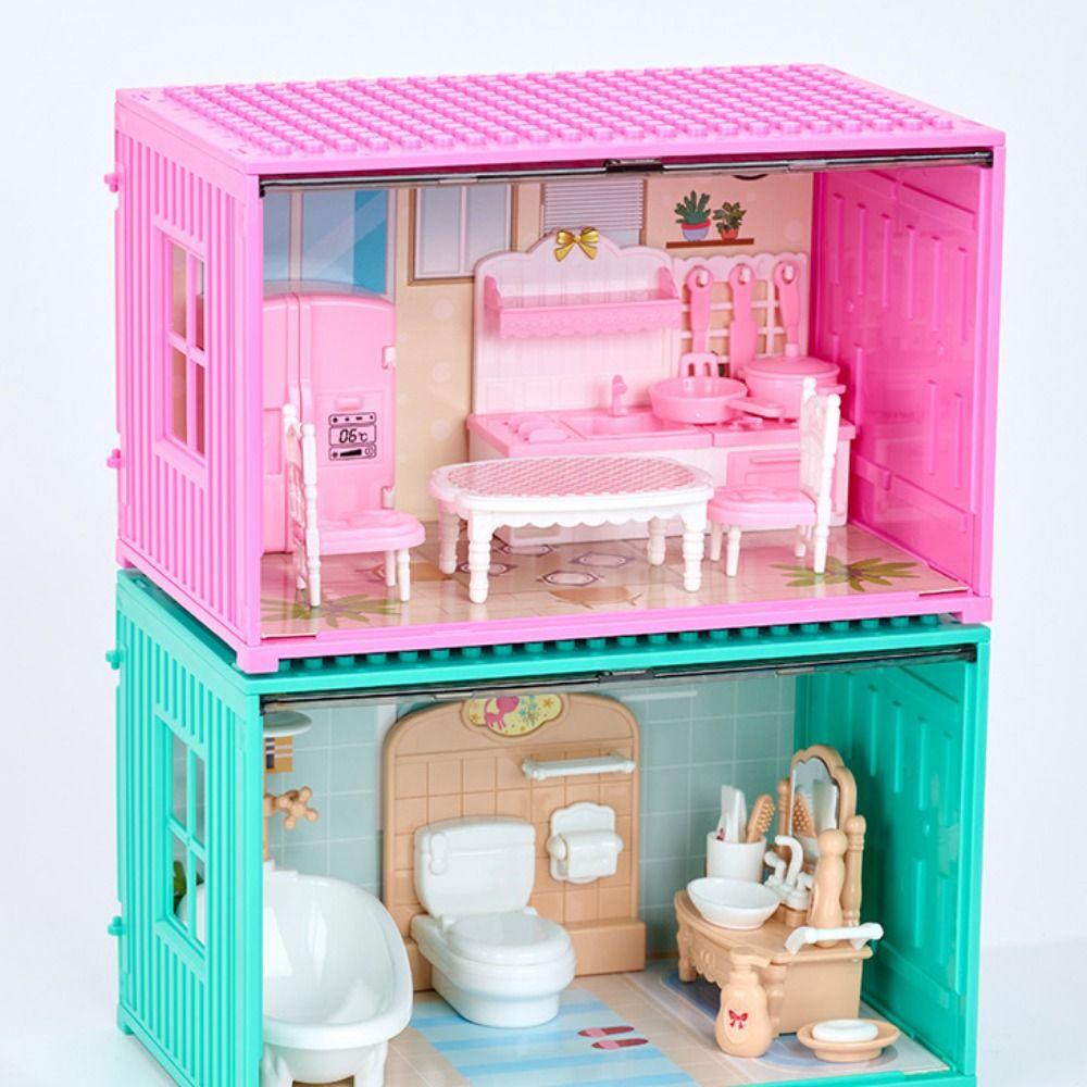 1Set Pink Kid Toys Kitchen Bedroom 4 Styles Living Room Bathroom  Doll Game Accessoies