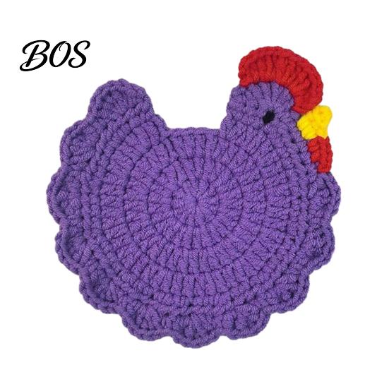 Animal Shaped Coasters Crochet Hen Coaster, Handmade Chicken Shape Knitted Mat Novelty Gift for Coffee Cup, Cute Kitchen Countertop Bar Accessory