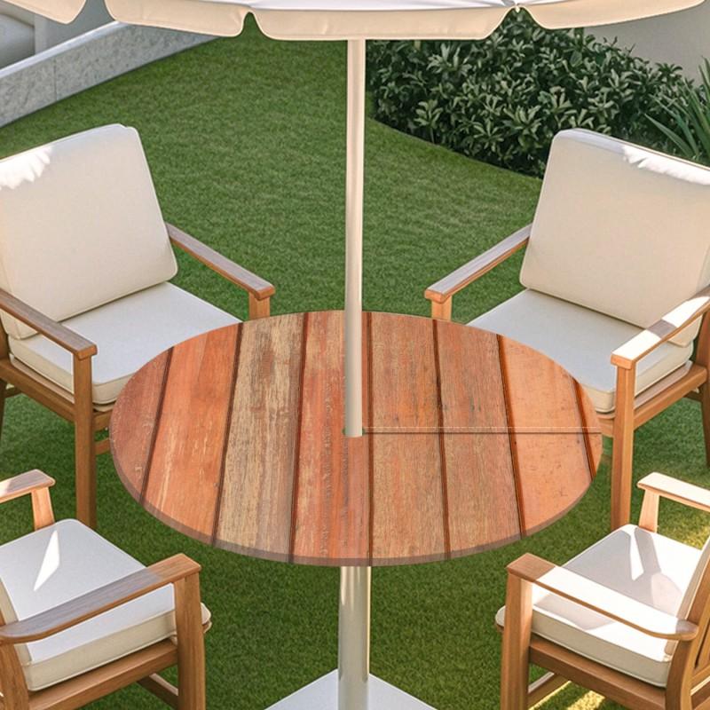 Copritavolo Rotondo da Esterno con Effetto Legno Impermeabile Orlo Elastico Per Patio Giardino Sala da Pranzo