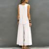 Women's Ccasual Sleeveless Vest And Wide Leg Pants Cotton Linen Set