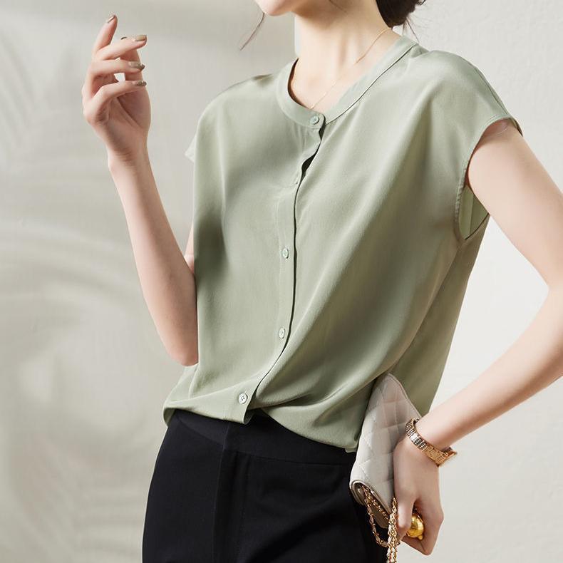 Short Sleeved Shirt Women's Summer Round Neck Shirt Top Women's Solid Color Casual T-shirt