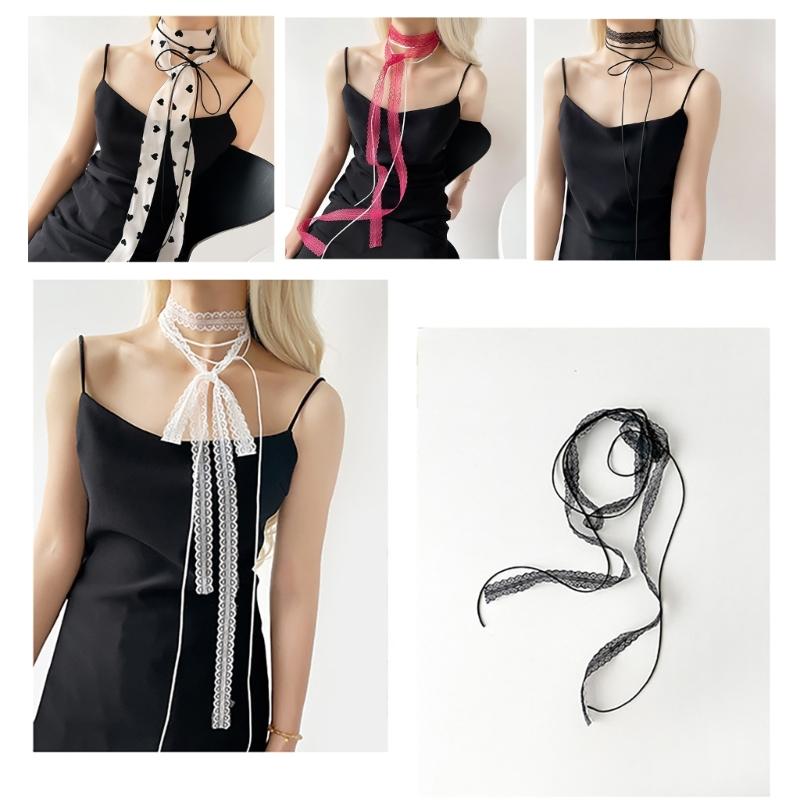Lace Scarf for Women Long Skinny Belt Necktie Neck Scarf Girls Photo Props Long Neckerchief Skinny Scarf Necktie