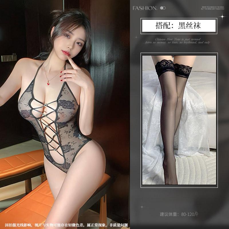 Neck onesie sexy free lace perspective waist tight lingerie women's temptation empty love