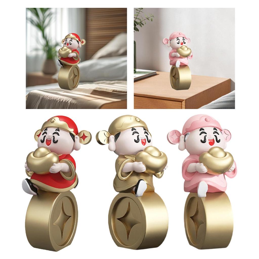 Chinese God of Wealth Statue Buddha Figurine Fengshui Ornament Cai Shen Statue for Housewarming Tearoom Cabinet New Year Garden