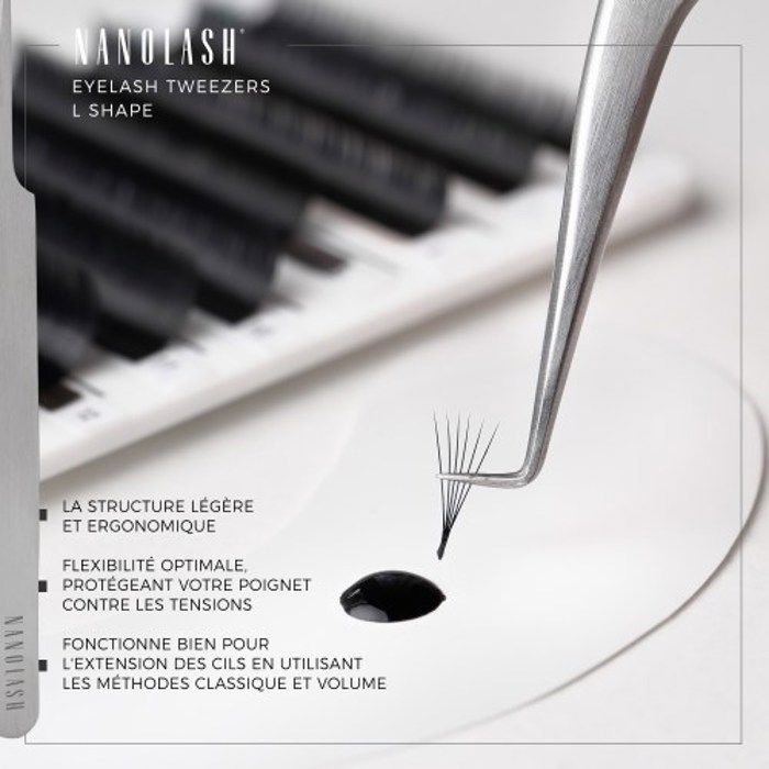 Pincettes à cils - Nanolash - L - Professionnelle - Extensions de cils - Gris