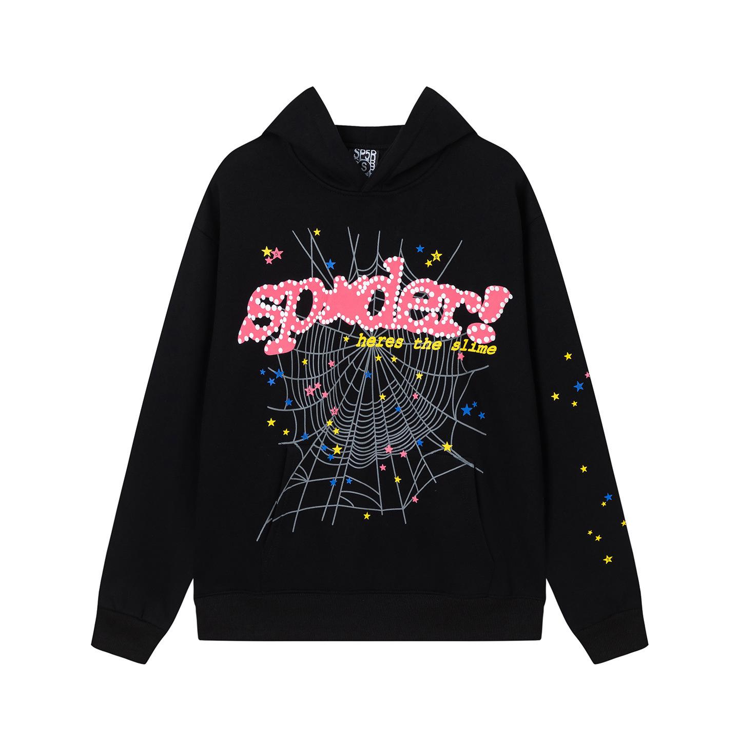 SP5der Spinnennetz Plus Samt Hoodie & Jogginghosen Set - Unisex Trendige Streetwear Medium black