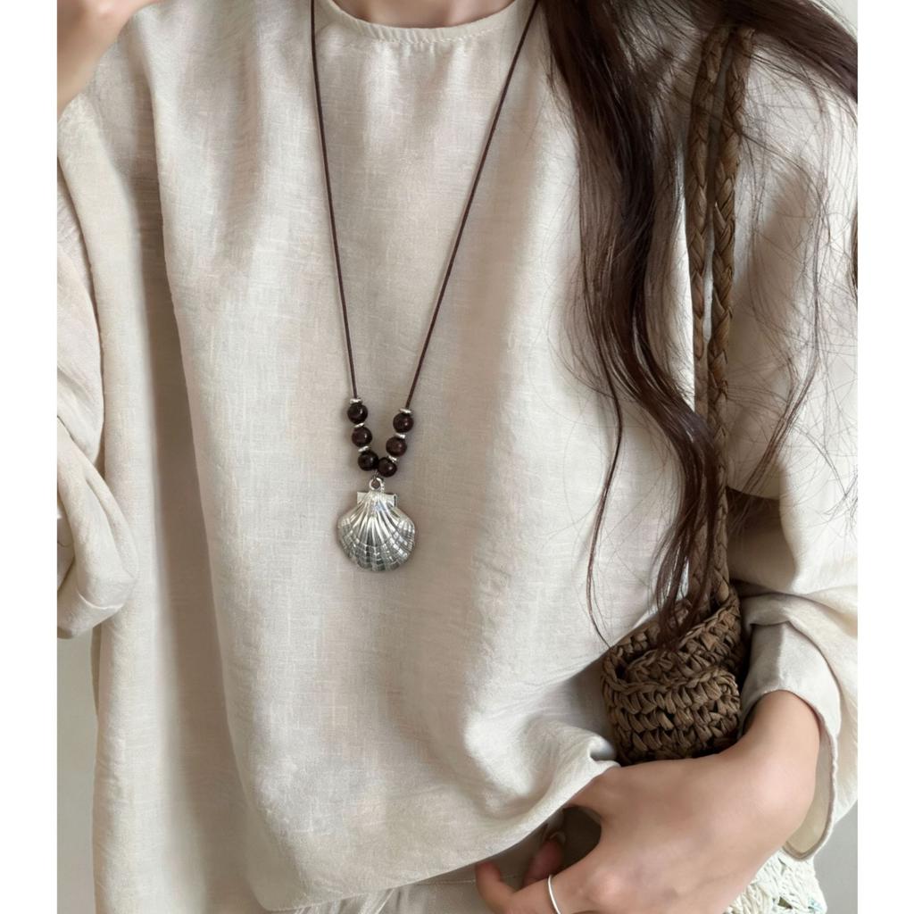 New Bead Summer Seaside Vacation Conch Shells Starfish Pendant Long Adjustable Necklace for Women Bohemian Vintage Accessories