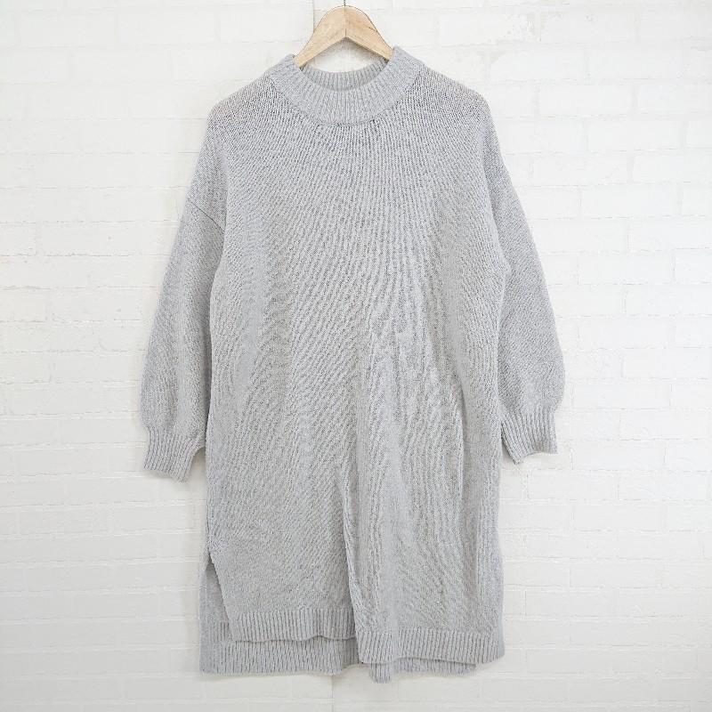 earth musicecology long sleeve knee length knit dress size F gray ladies E [Used]