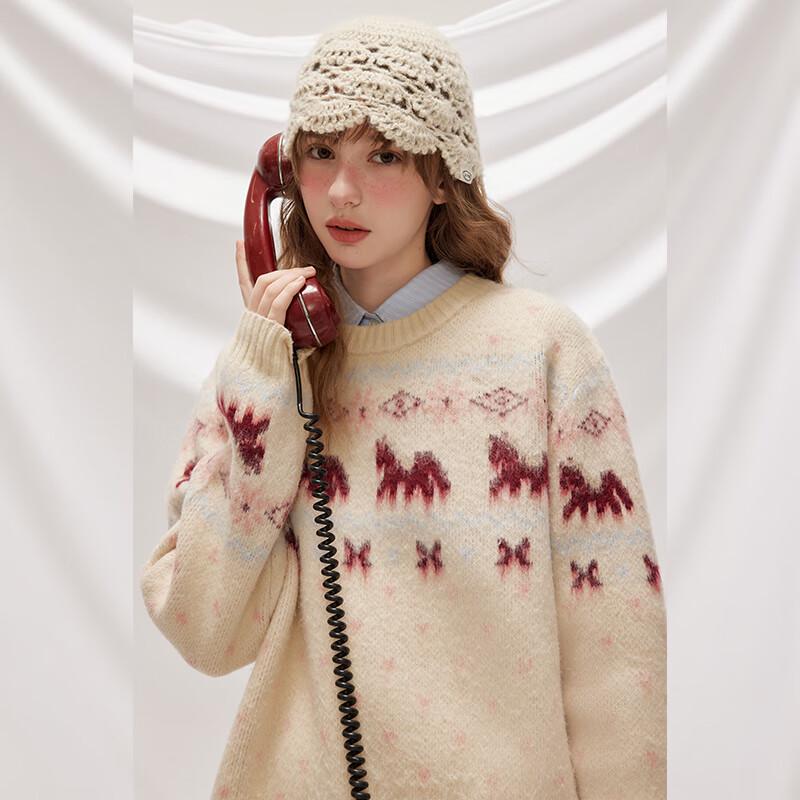 UNIFREE Fair Isle Retro Jacquard Crew Neck Sweater