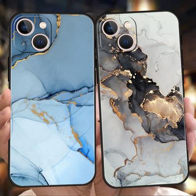 Phone Case For iPhone 15 14 13 12 11 Pro Max XS Max XR X 7 8 Plus 13 Capa Black Shell Pink Gold Marble Art Fashion Painting