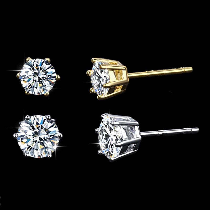 Kolczyki sztyfty z cyrkoniami ze srebra próby S925 pozłacane 14-karatowym złotem - koreański styl klasyczny