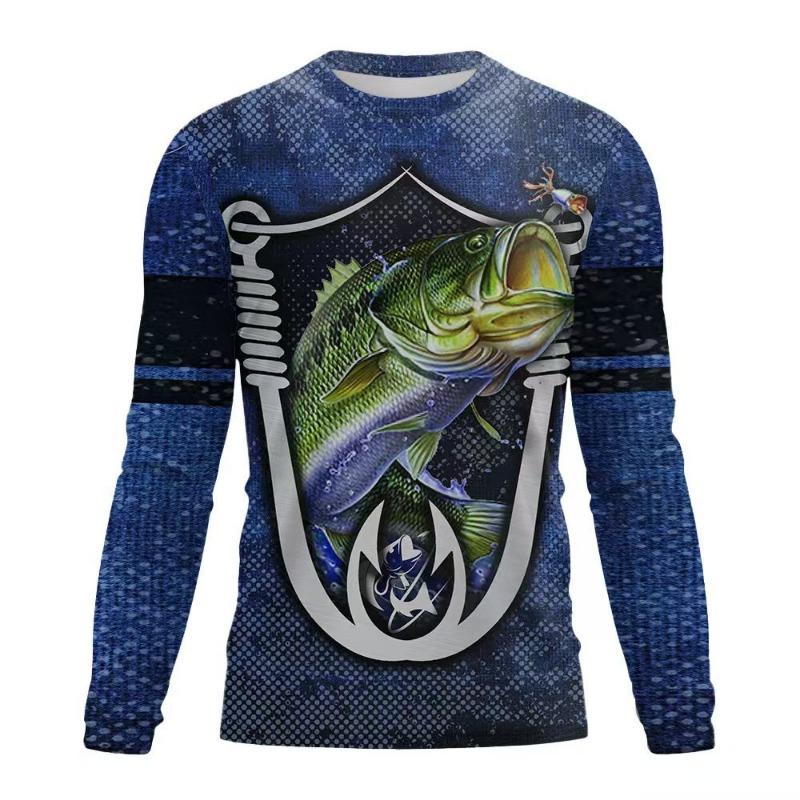Autumn Men's Long Sleeved T-shirt 3D Printed Fishing Casual Sports Top Shirt