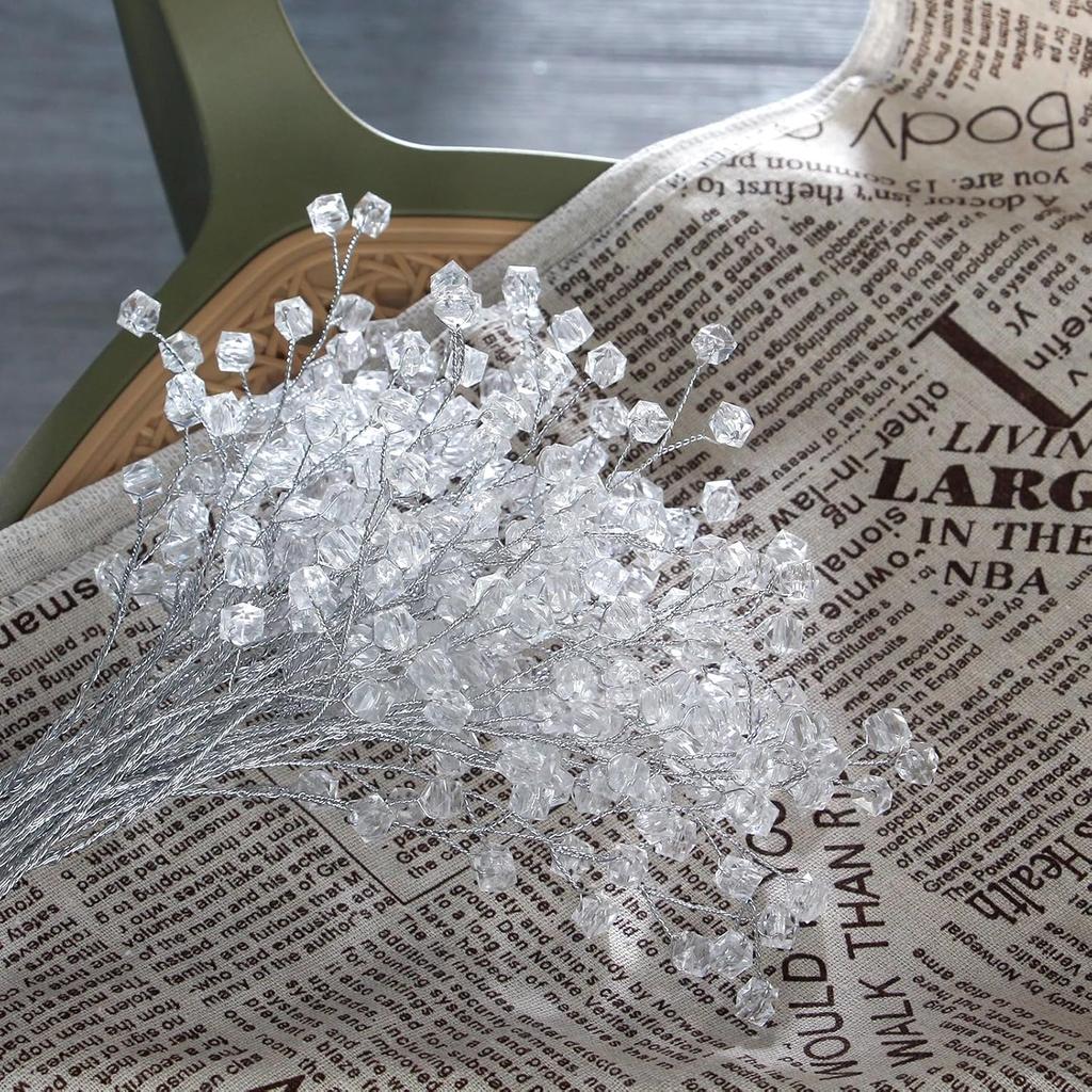 30 Pcs Crystal Artificial Flowers Bouquet, Artificial Flower Stems for Wedding Home Party Office Hotel Kitchen DIY Crafts Decoration - Clear