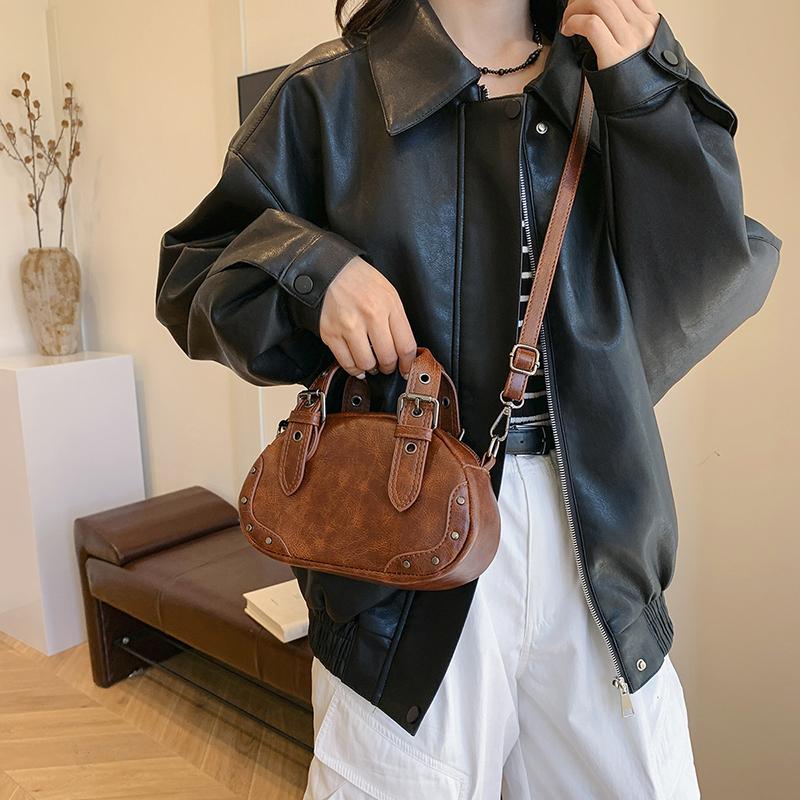 Retro Shoulder Crossbody Bags For Women Rivet Decor Top-handle Bags Casual Mini Saddle Bag  Latest Luxury Designer Handbags