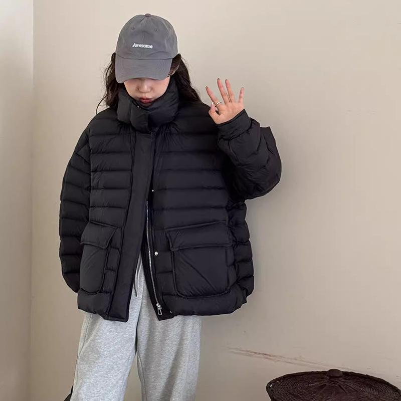 

High luxury white duck down jacket women s 2025 new fashion stand-up collar casual thickened small thin jacket M чорний