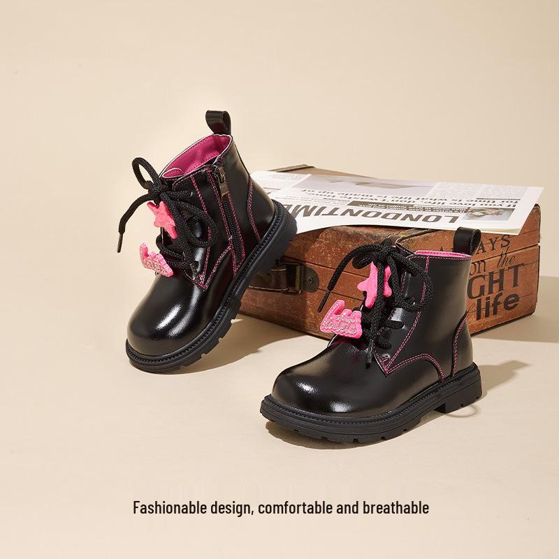 Carter Rabbit Velvet Black Winter Girls' High-Top Leather Boots X4CK013