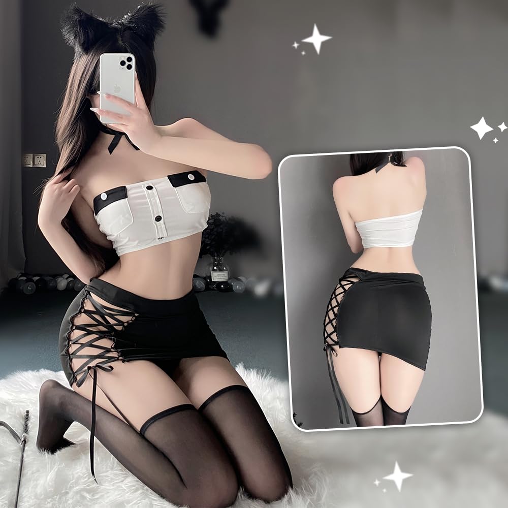 Sexy Female Office Workplace Halloween Top and Bottom 6 Piece One Size [YUEEI] Secretary, Teacher, Lady, Temptation, Blouse, Costume, Set,
