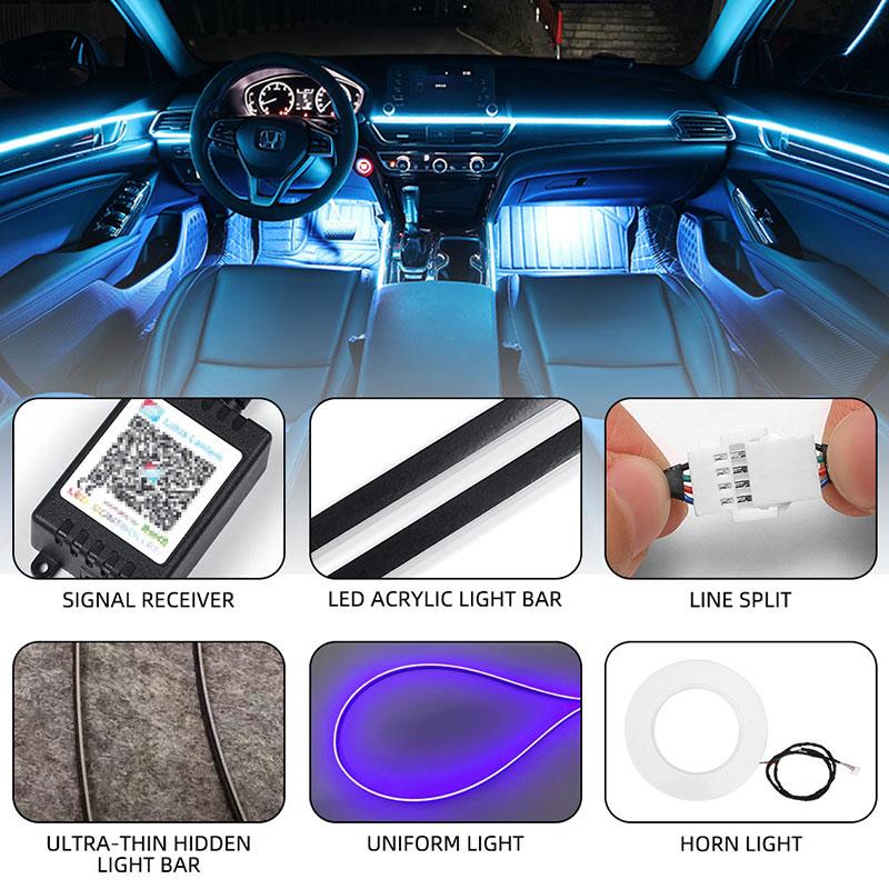 22in1 Symphony Streamer  Car Ambient Lights  Full Color Universal LED Interior Hidden Acrylic Strip Symphony Atmosphere Lamp