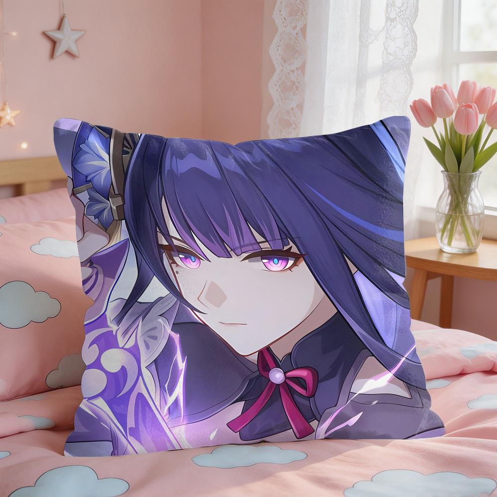 Raiden Shogun Genshin Impact Cushion Cover Square Short Plush Pillow Case Living Room Sofa Home Decor Funda X