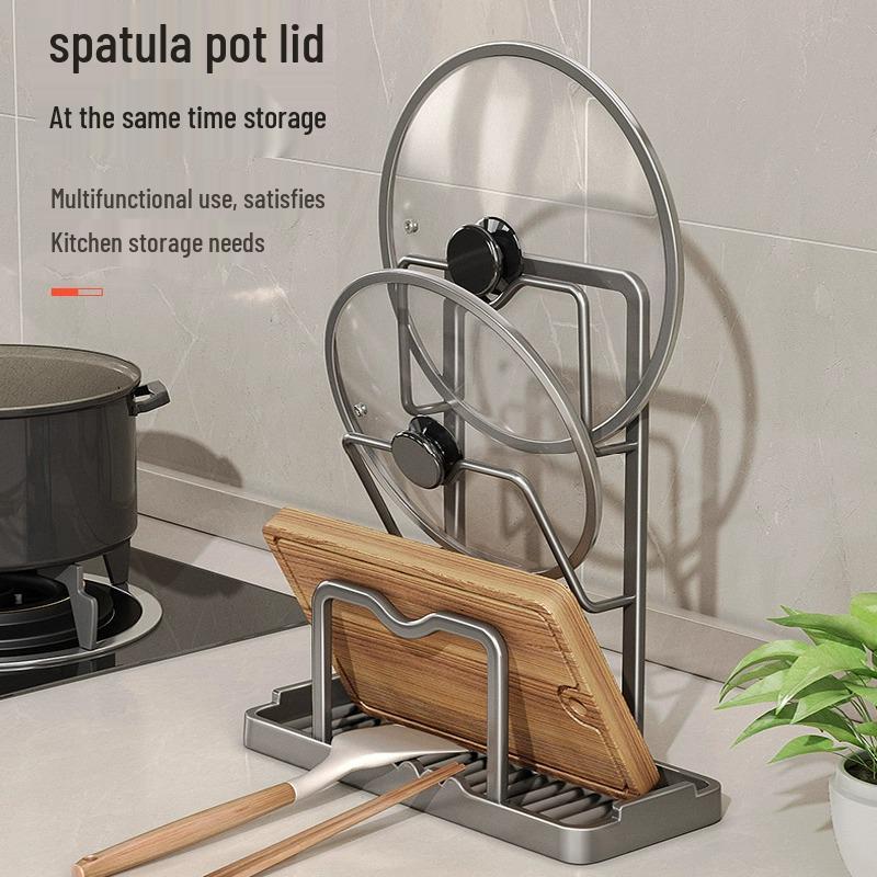 Platzsparendes Aluminium-Küchenregal: Multifunktionaler Topfdeckel-, Spatel- und Schneidebretthalter