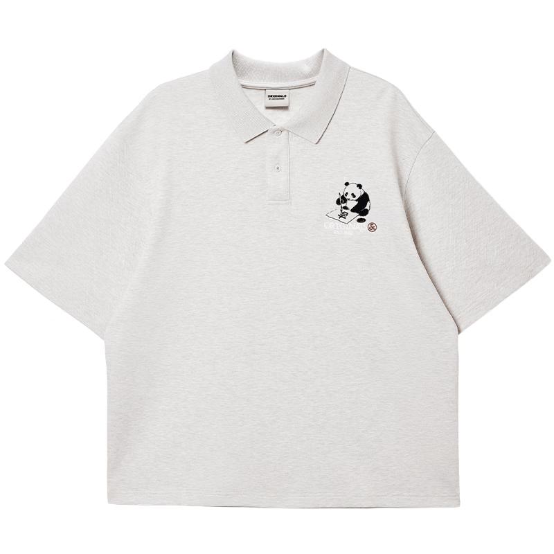 Jack & Jones Men's Panda Embroidered Loose Fit Round Neck T-Shirt