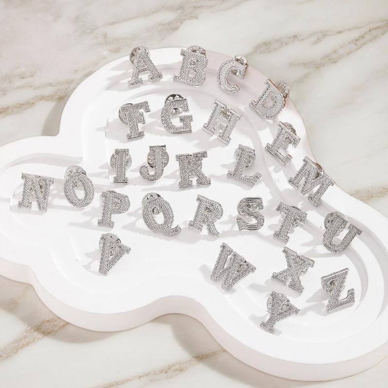 New 2PCS Initial A To Z 26 Letters Pin Silver Color Fashion Metal Alphabet Women Men Suit Collar Lapel Brooch Pin Accessories