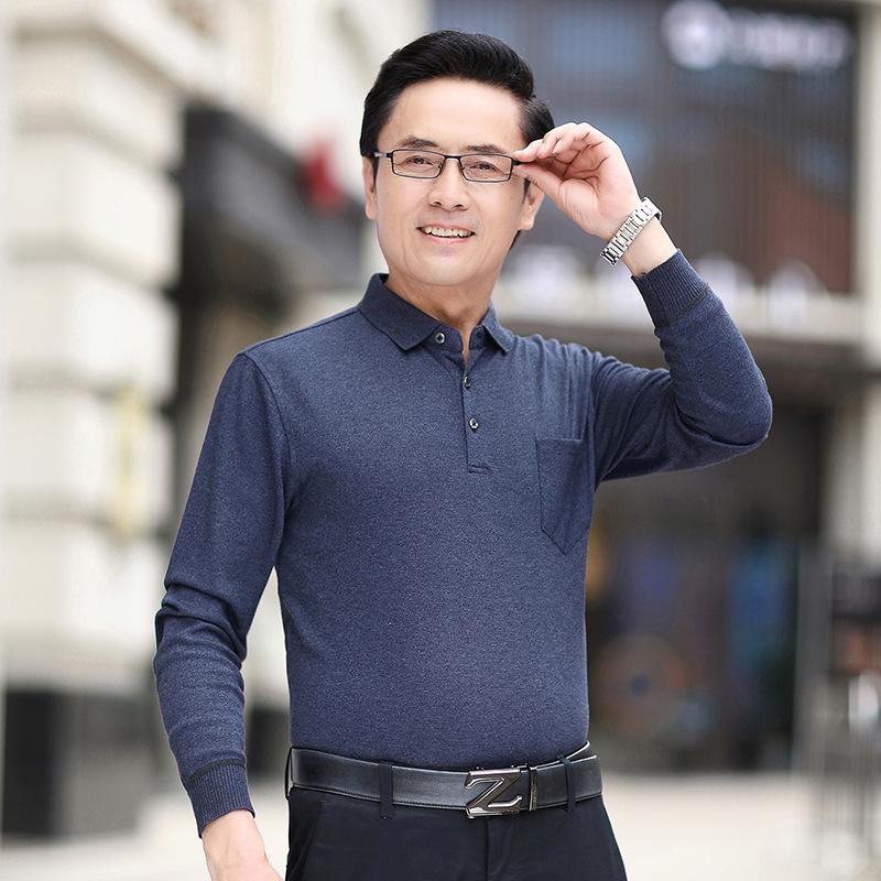 

Осенний наряд для папы, верхняя футболка с длинным рукавом, мужская летняя рубашка среднего возраста, рубашка поло Old Grandpa, весна и осень, тонкая XXL