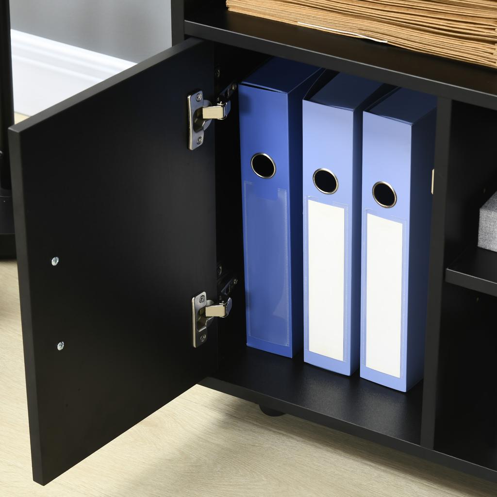 Multi Storage Printer Stand Unit Office Desk Side Mobile Storage W Wheels Modern Style 60L X 50W X 65.5H Cm Black