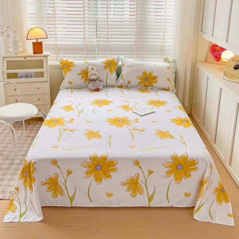 Pink Floral Bed Sheet Set Soft Cotton 4 Pieces Queen Botanical Bed Set, 8 Inch Deep Pocket Fitted Sheet, Flat Sheet, Pillowcases