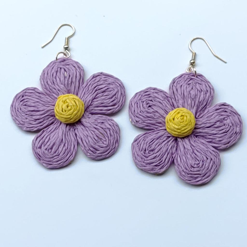 Hand-Woven Raffia Flower Earrings: Colorful, Sweet, Exaggerated Drops