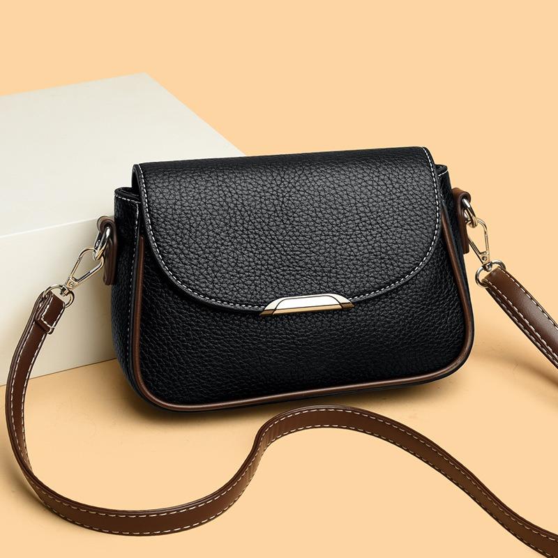 Fashion Soft Leather Texture Small Square Bag Women's New Simple Temperament Versatile Shoulder Bag Retro Contrasting Color Commuter Messenger Bag