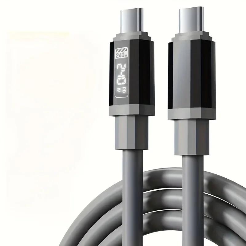 240W USB C Cable with Power Display Fast Charging Charger for IPhone 15 16 17 Samsung S24 Xiaomi Huawei Phones Type C Cord 1.5m