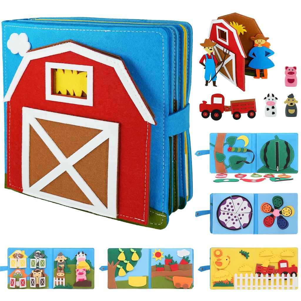 Montessori Busy Board Farm Animal Busy Book for Toddlers, Preschool Learning Activities Book, Autism Sensory Toy For Boy & Girl