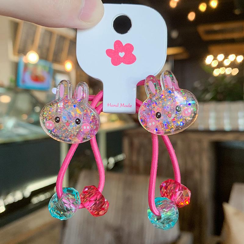 2 Stück/Set Kinder Cartoon Hase Elastische Haargummis Glitzer Blume Haargummi für Mädchen Niedliches Haarband Kinder Haaraccessoire