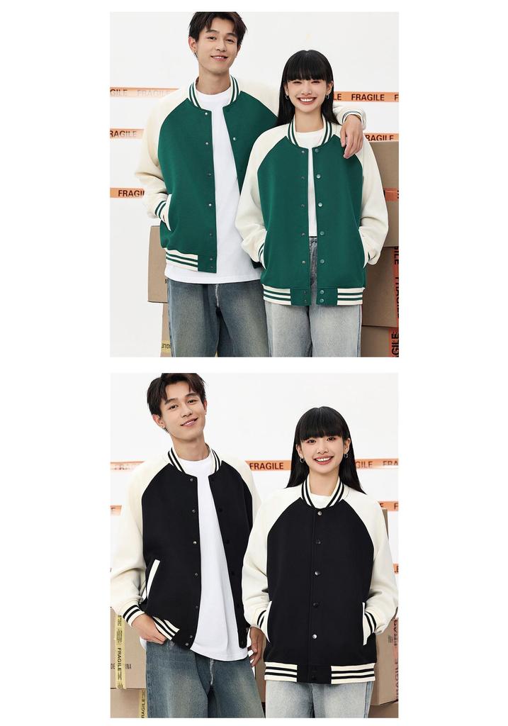 Women's Heavyweight American Retro Baseball Jacket - Early Autumn Raglan Sleeve Cardigan Hoodie