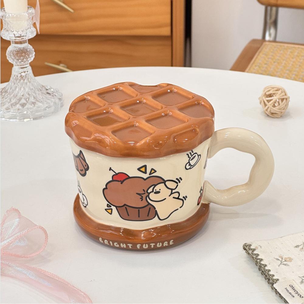 

New cookie shape graffiti water cup cute mug for girls birthday gift souvenir ceramic cup 401-500ml