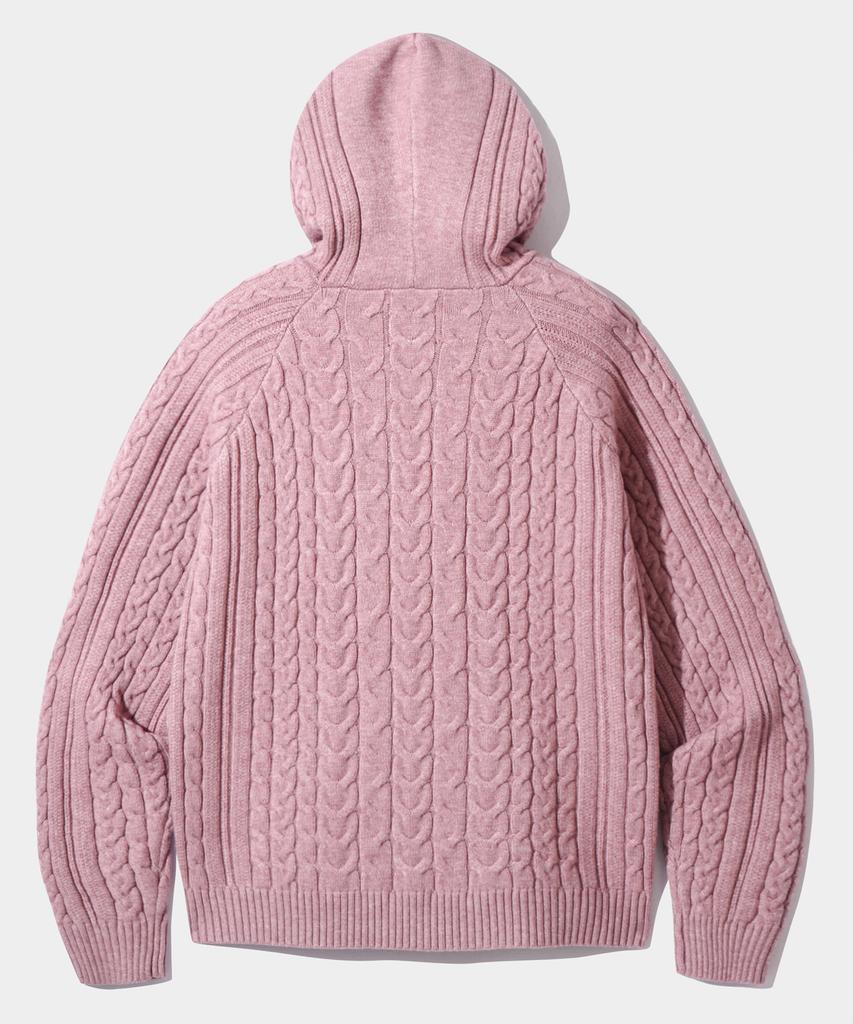 Dimiteulibeullaeg Heavyweight Cable Knit Hoodie_Dusty Pink
