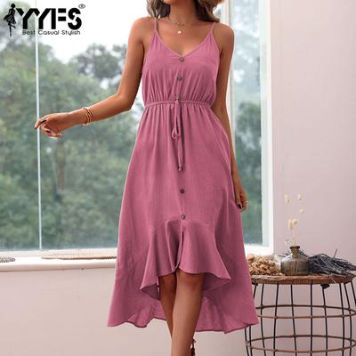 Women's Fashion Summer Spring Solid Color Print Sleeveless Suspenders V-Neck Casual Dresses