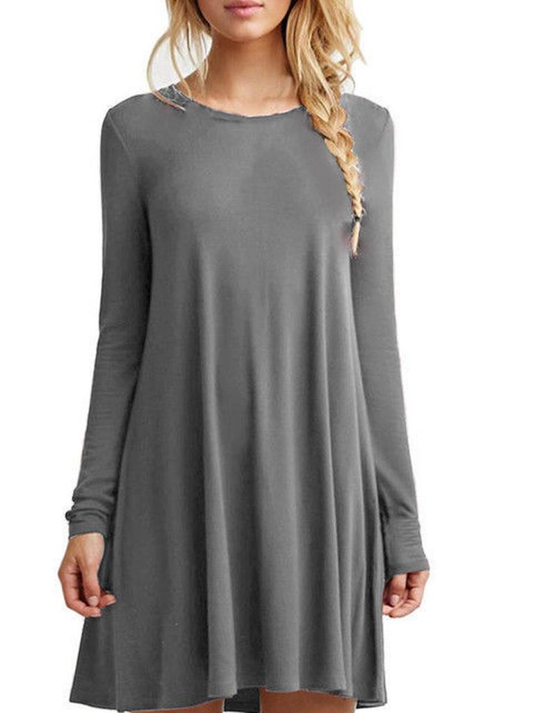 Klobiges Herbst Winter Neuer Stil Locker Geschnitten Einfarbig Langarm Freizeitkleid