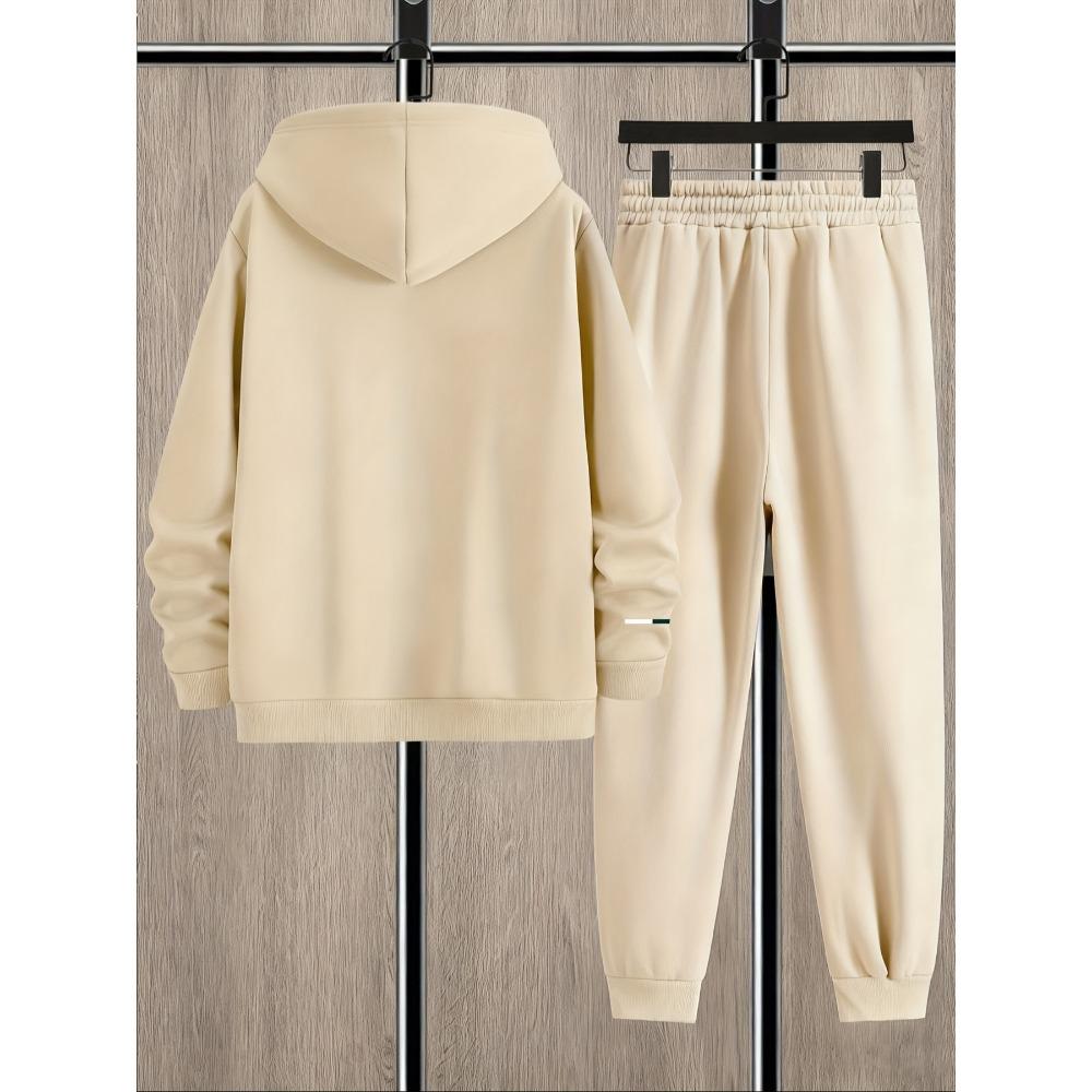Set Casual alla Moda da Uomo in 2 Pezzi con Felpa con Cappuccio e Coulisse con Stampa Bandiera a Lettere e Pantaloni Sportivi da Esterno con Coulisse, Set Cool