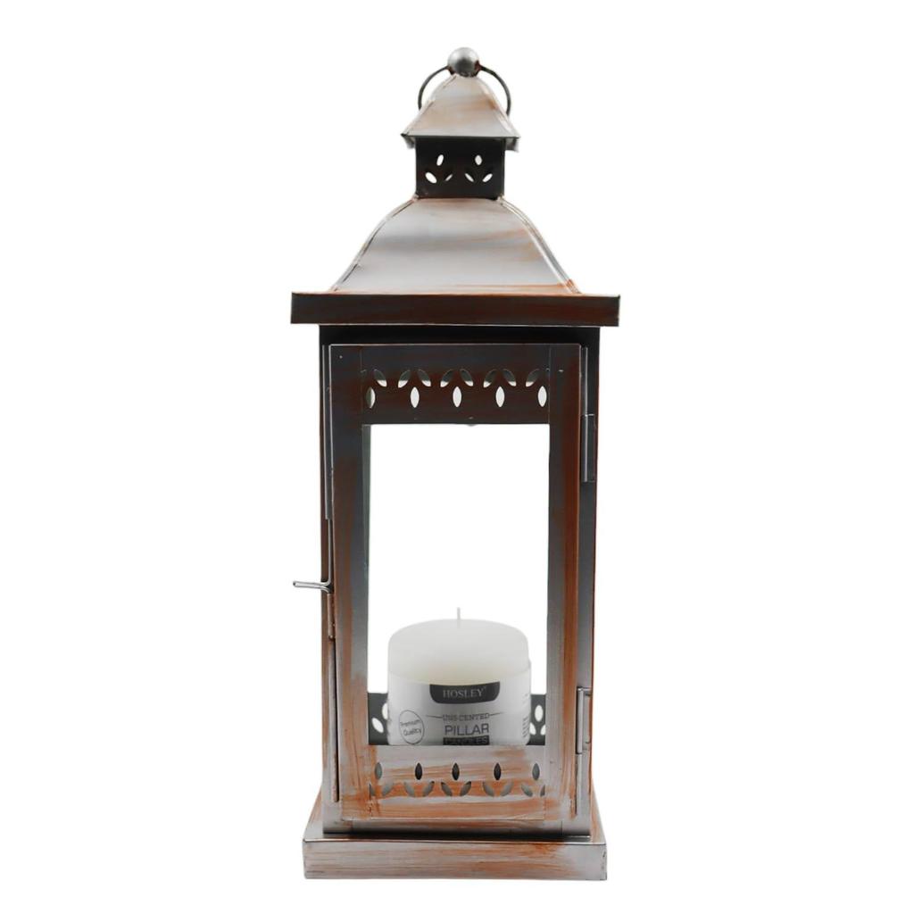 Glass Iron Lantern with One Pillar Candle|Silver Hanging Lantern|Lantern for Home Decoration|Candle Holders for Home Decor|