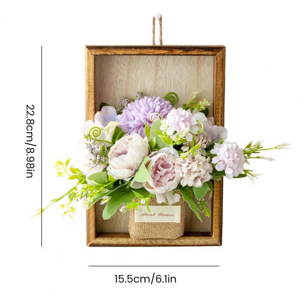 Artificial Hydrangea Wall Hanging Decoration Fake Silk Flower Plants Wooden Fame Decor Home Bedroom Wall Art Ornament