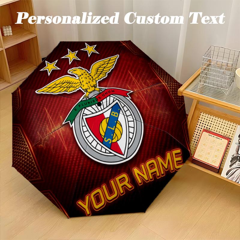 8 Rib Auto Folding Umbrella Benfica Print Custom Name Text Portable Rain Gear