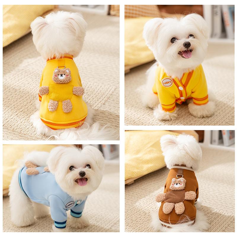 Pet Clothes Autumn and Winter Warm Dog Clothes Cute Bear Traction Sweater Fleece Puppy Cat Clothing