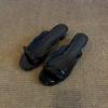 2025 New French Patent Leather Black Bow Sandals Women's Versatile Simple Low-heeled Casual Open-toed Slippers