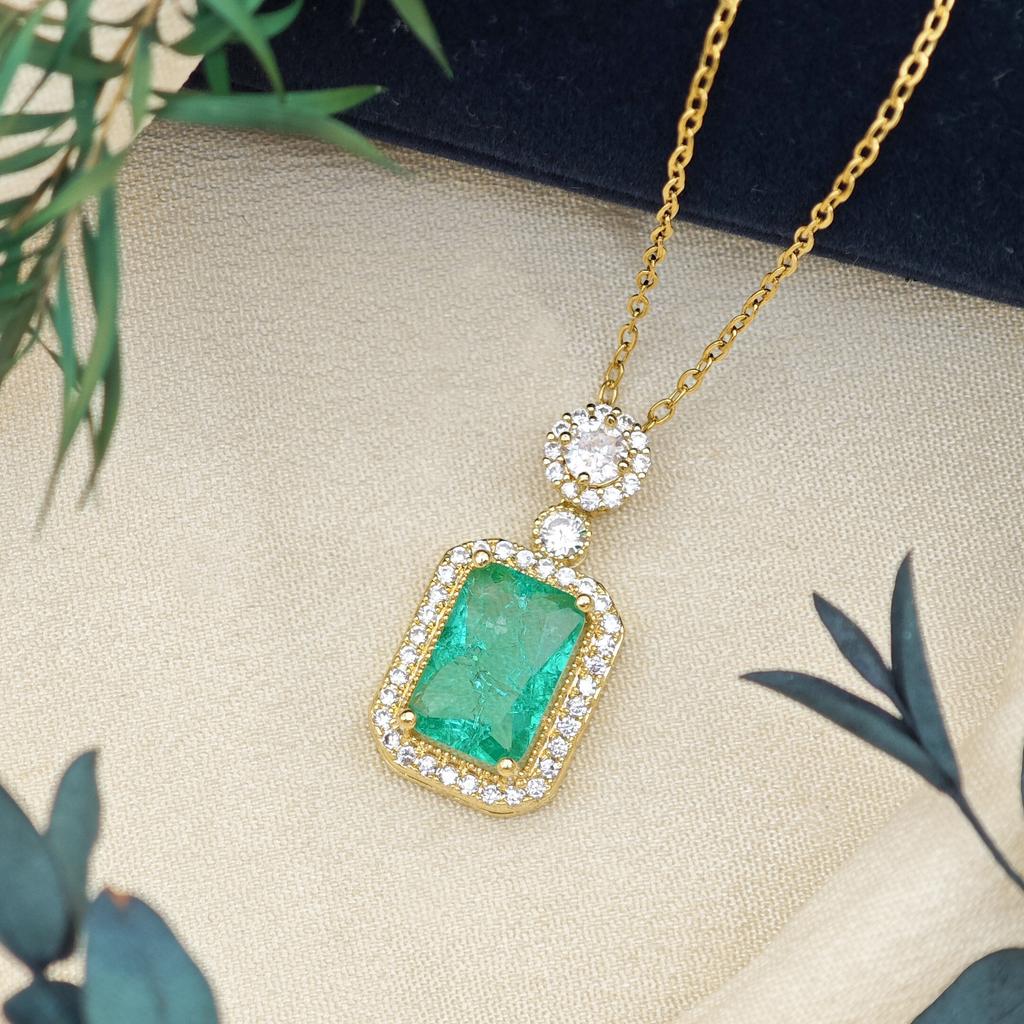 Necklace Women's European and American Fashion Hot Sale Rectangular Round Micro-inlaid Zircon Temperament Collarbone Chain High-end Accessories