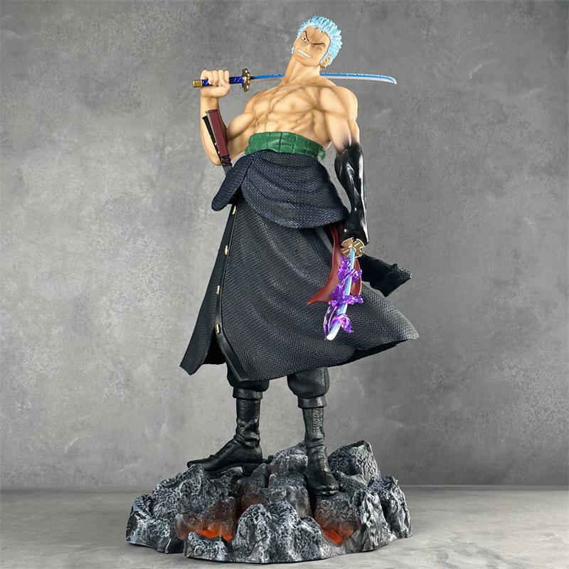 One Piece Zoro Five-Head Sculpture with Sword Energy Effect, 50CM Anime Figure Statue Model