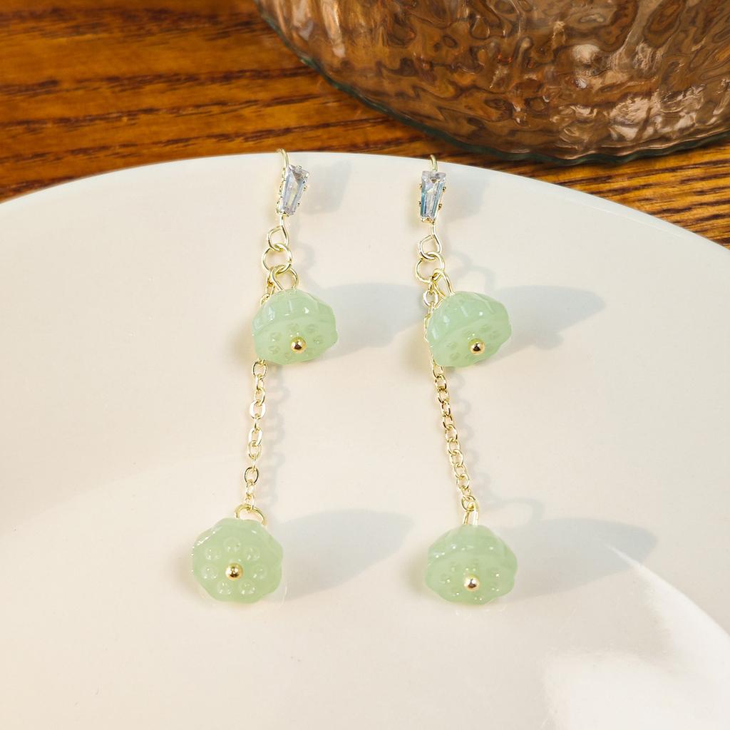 Imitation Jade Drop Oil Beaded Earrings Retro Water Drop Fringed Earrings Simple Hanfu Accessories Women