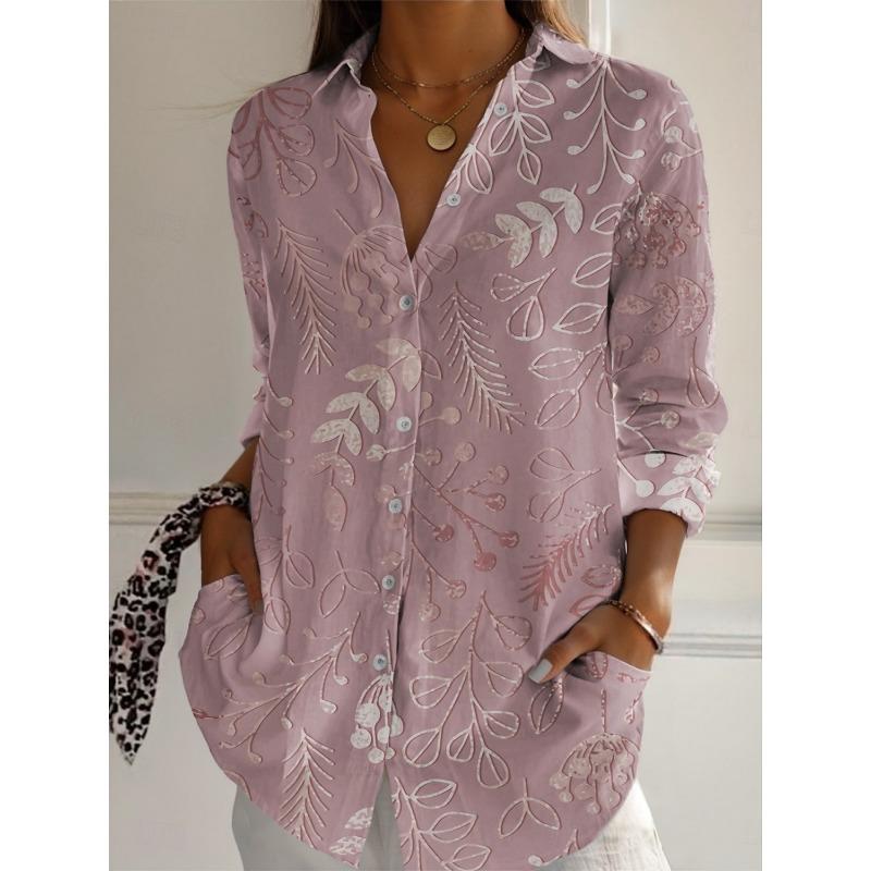 Women's Shirts leaf Graphics Blouse Lapel Neck Blouse Women's Long Sleeve Shirts Womens Clothes Female Clothing