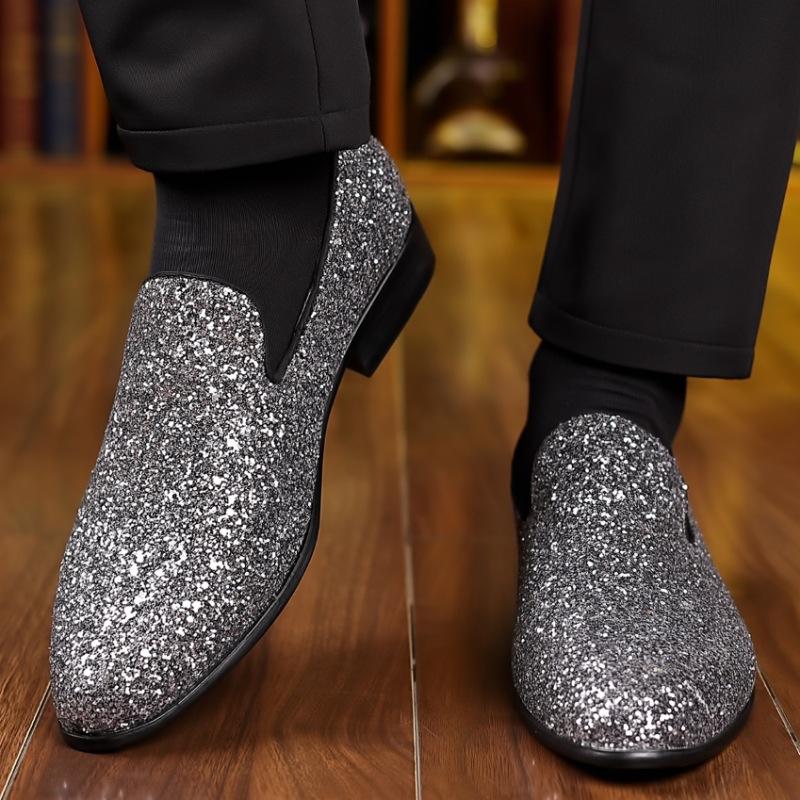 Luxury Loafers Men's Casual Shoes Gold Silver Sequin Wedding Shoes Designer Slip on Loafers Fashion Business Dress Shoes for Men